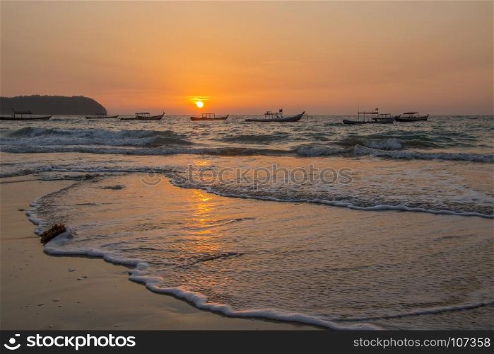 Sunset at Ngapali Beach Resort in Rakhine State in Myanmar (Burma).