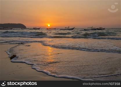 Sunset at Ngapali Beach Resort in Rakhine State in Myanmar (Burma).