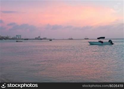 Sunset at Palm Beach on Aruba island in the Caribbean