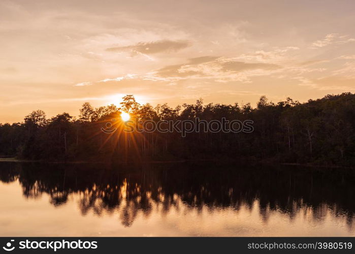 sunset at Sai Sorn Reservoir,Khao Yai National Park,Thailand