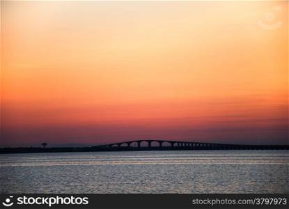 Sunset at the Oland Bridge in Sweden - connecting the island Oland with mainland Sweden