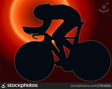 Sunset Back Sport Silhouette - Bicycle Race isolated black image on white background
