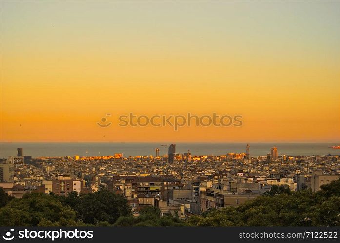 sunset barcelona skyline