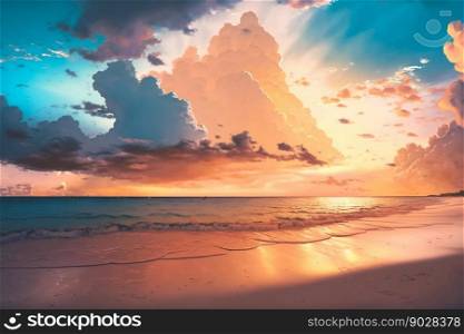 Sunset Beach Background. Generative AI. High quality illustration. Sunset Beach Background. Generative AI