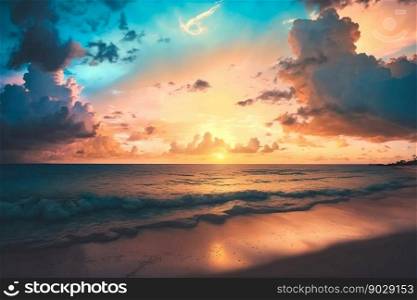 Sunset Beach Background. Generative AI. High quality illustration. Sunset Beach Background. Generative AI