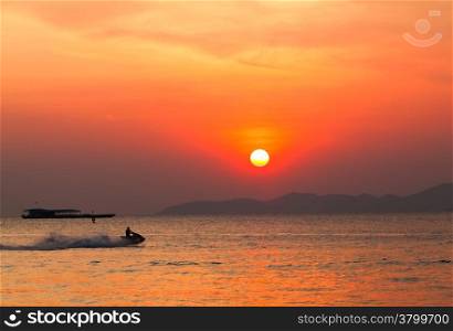 sunset boat in Thailand. Fishing boat sunrise