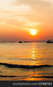 sunset boat in Thailand. Fishing boat sunrise