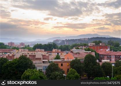 sunset city view of Girona, Barcelona, Spain
