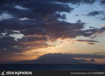 Sunset clouds over the coast of Kihei, Maui, Hawaii, USA.