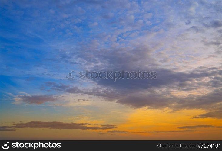 Sunset colorful sky background orange and blue