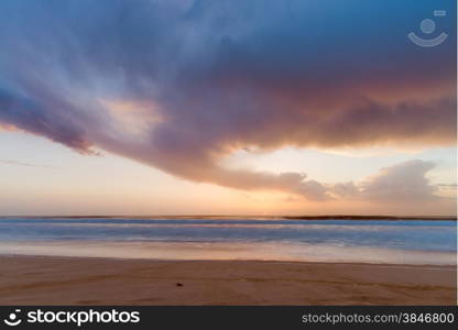 Sunset from the beach at Praia do Furadouro, Ovar, Portugal.