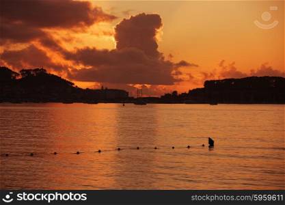 sunset from the beach of Baiona, Galicia, Spain