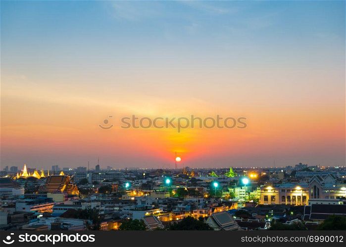 Sunset in Bangkok city. Building and skyscraper of light in twilight in Bangkok city.
