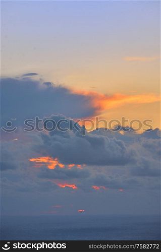 Sunset in Clouds Over Lefkada Island, Greece