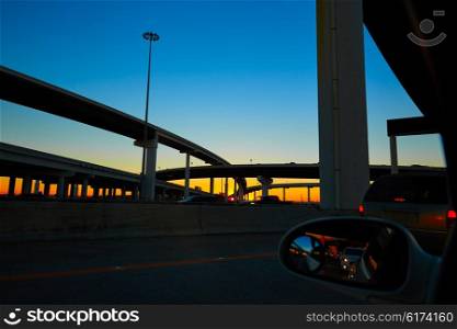 Sunset in Highway with bridges in Houston Texas US