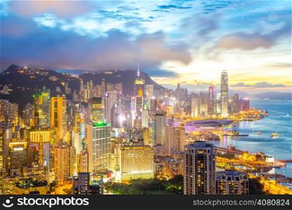 Sunset in Hong Kong city Skyline from braemar hill