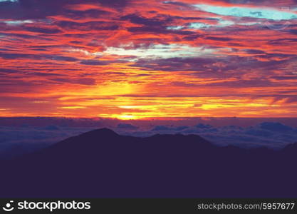 Sunset in mountains