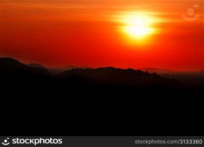 Sunset in mountains, Hampi, Karnataka state, India
