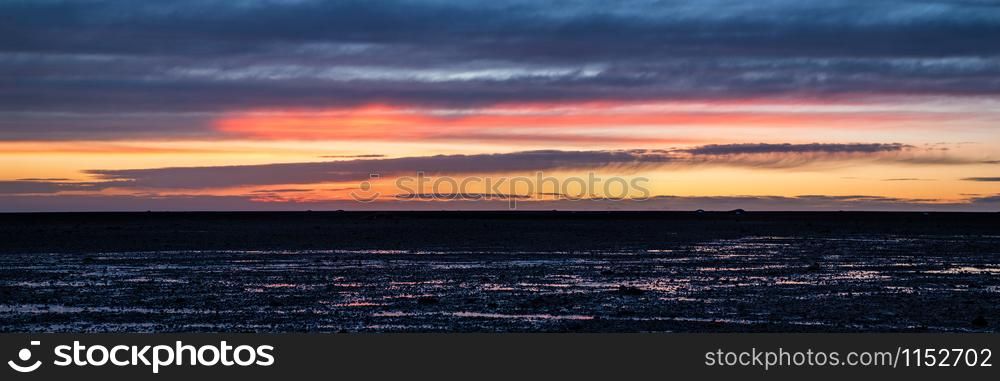 Sunset in the black beach of Solheimasandur, Iceland. Sunset in Solheimasandur, Iceland