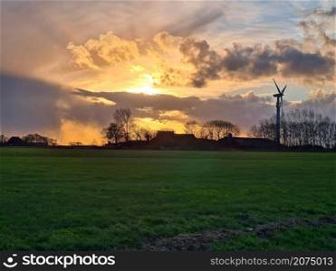 Sunset in the countryside from Friesland in the Netherlands