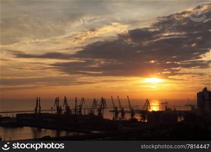 Sunset in the harbor of Odessa, Ukraine