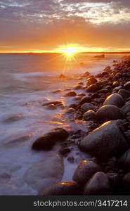 Sunset in wintertime at the Norwegian coast, Moelen