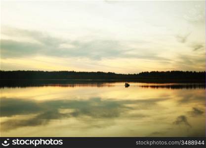 sunset lake nature panorama