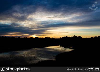 Sunset landscape in the countryside near the town Nerekhta. Russia