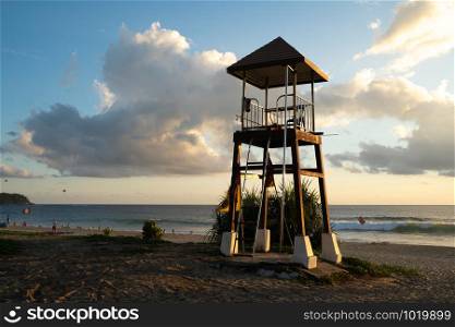 Sunset landscape lifeguard tower scenery