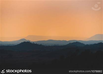 sunset landscape view of mountain and forest