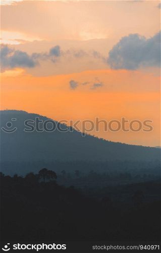 sunset landscape view of mountain and forest