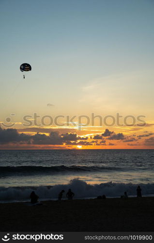 Sunset moment beach landscape with tourism