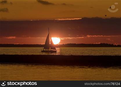 Sunset near Pirita Marina, Tallinn in Estonia. Pirita is one of the most prestigious and wealthiest districts of Tallinn, due to its beach and yachting harbour. Pirita beach is the largest in area.