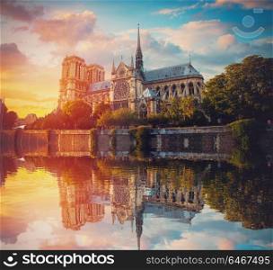 sunset Notre Dame de Paris. France. Europe