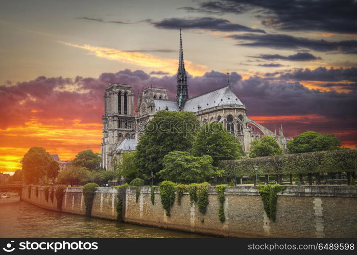 sunset Notre Dame de Paris. France. Europe. Notre Dame de Paris