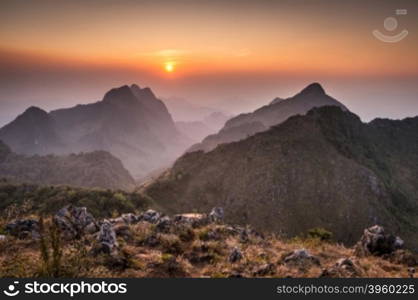 sunset of Doi Luang Chiang Dao Mountain Landscape, Chiang Mai, Thailand.