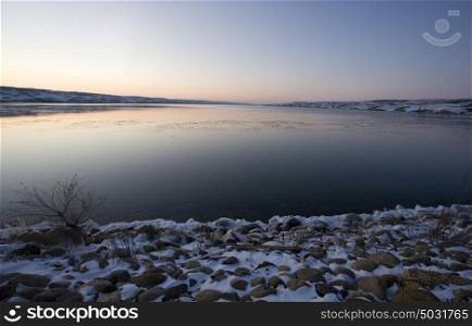 Sunset on Frozen Lake in Saskatchewan Canada