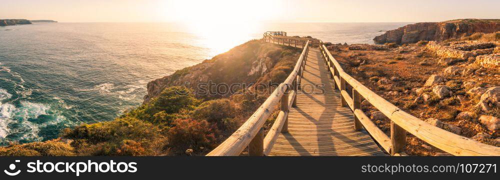 Sunset on Islamic Fishermen Settlement in Ponta do Castelo by Carrapateira at Aljezur - Portugal. Summer Atlantic rocky coast view (Costa Vicentina Algarve).