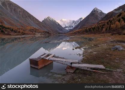 Sunset on Lake Akkemskoe with a View of the Belukha Mountain, Altai Republic, Russia