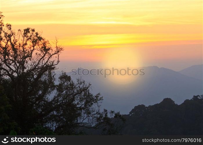 Sunset on mountain background, Thailand