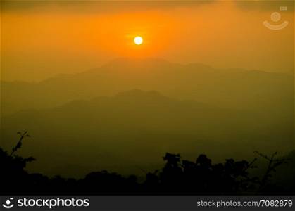 Sunset on mountain background Thailand, abstract nature background