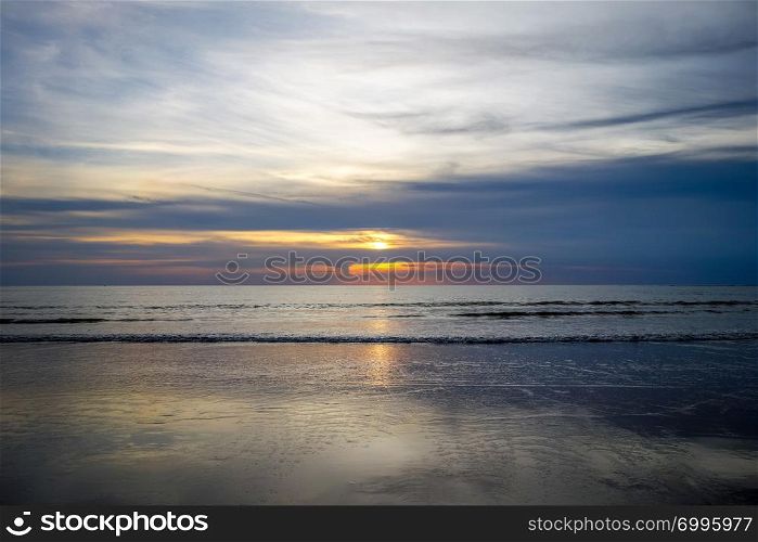 Sunset on Nai Yang Beach, Phuket, Thailand. Nai Yang Beach at sunset, Phuket, Thailand