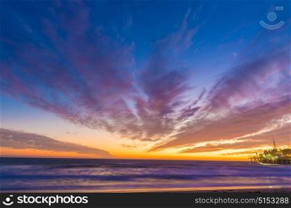 Sunset on Santa Monica beach, California