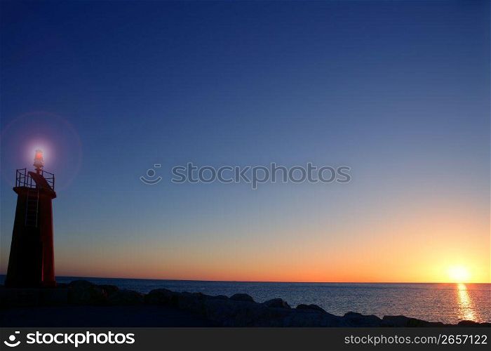 sunset on sea water ocean horizon in Mediterranean