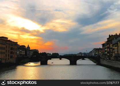 Sunset on the Arno River in Florence, Italy