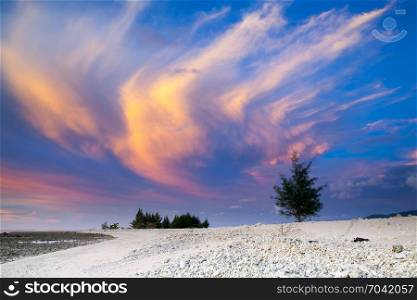 sunset on the beach and colorful sky at Southern of Thailand
