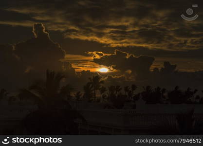 Sunset on the Caribbean beach.. View of the sunset on the Caribbean Beach.