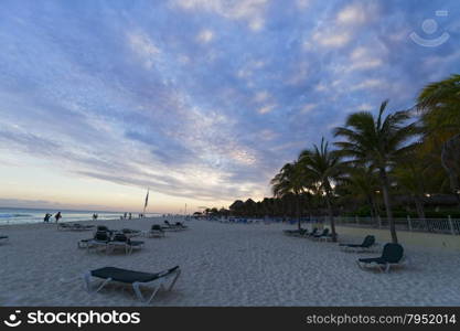 Sunset on the Caribbean beach.. View of the sunset on the Caribbean Beach.