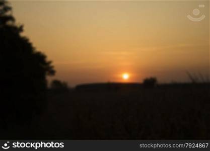 Sunset on the fields, blurred background, horizontal image