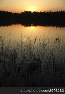 sunset on the lake in Karelia